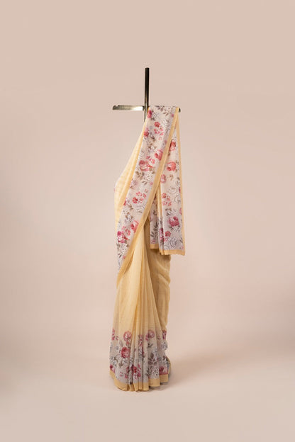 Handwoven Pale Yellow Georgette  Saree