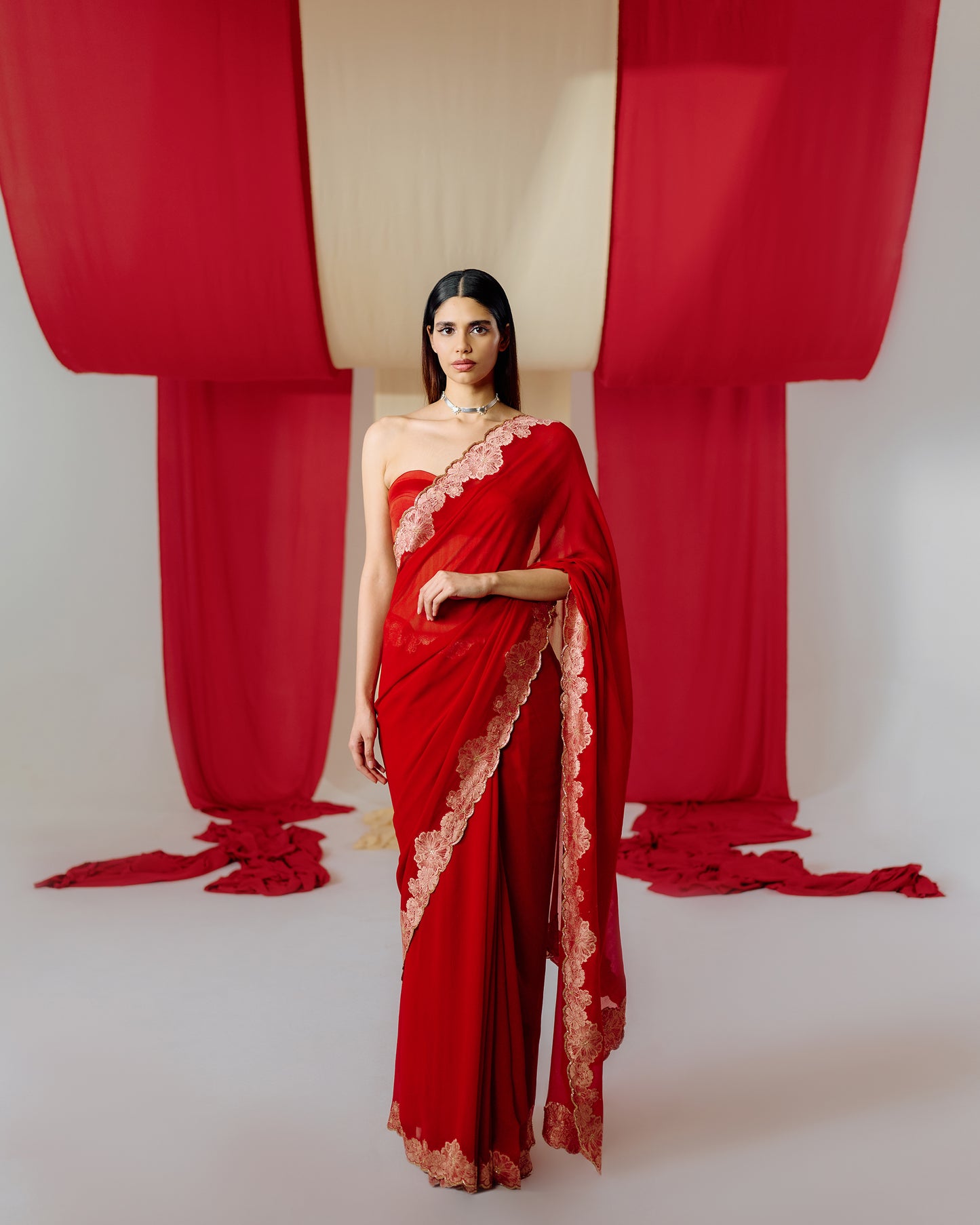 Handwoven Red Georgette Saree