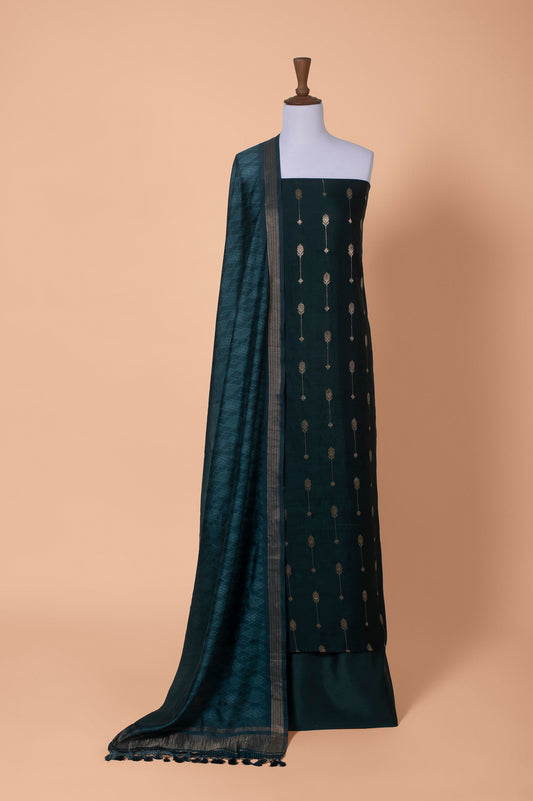 Handwoven Green Cotton Silk Suit Piece