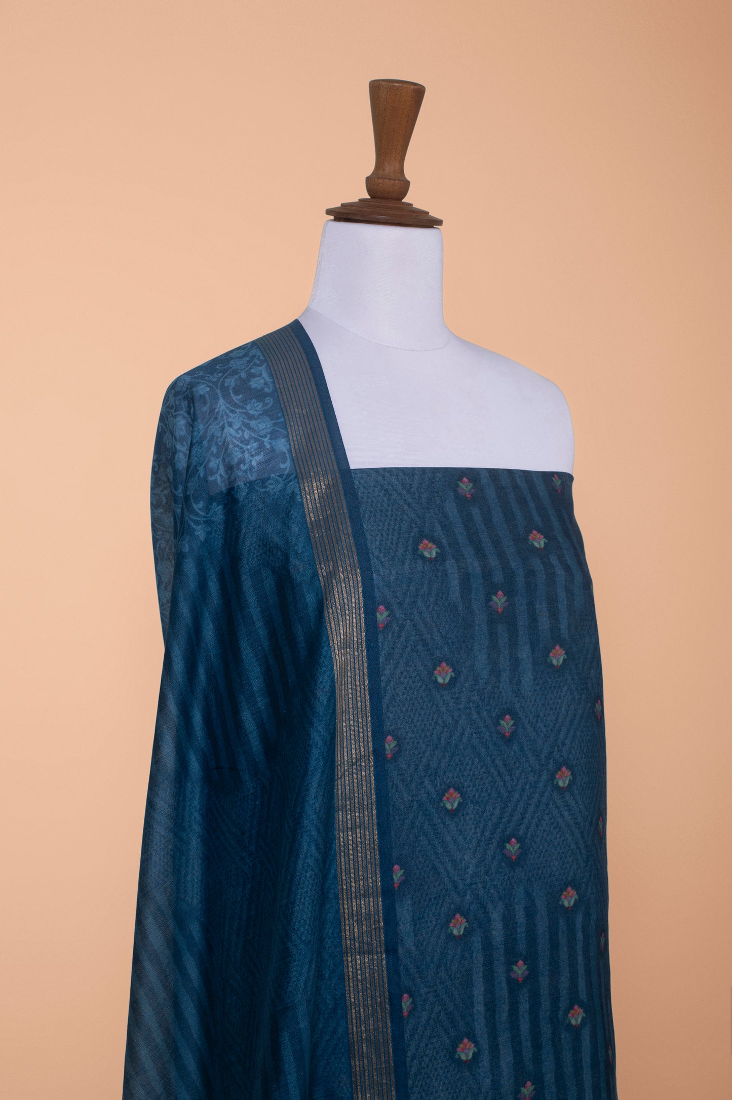 Handwoven Blue Tussar Silk Suit Piece