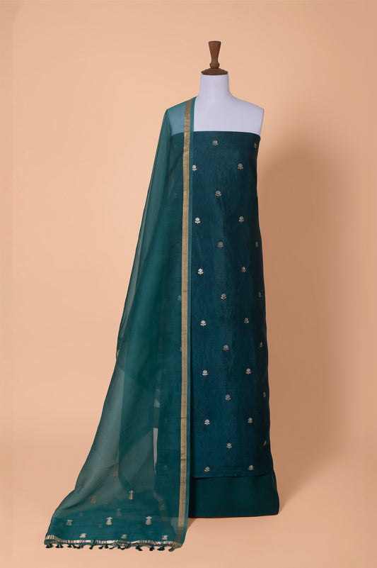 Handwoven Green Cotton Silk Suit Piecea