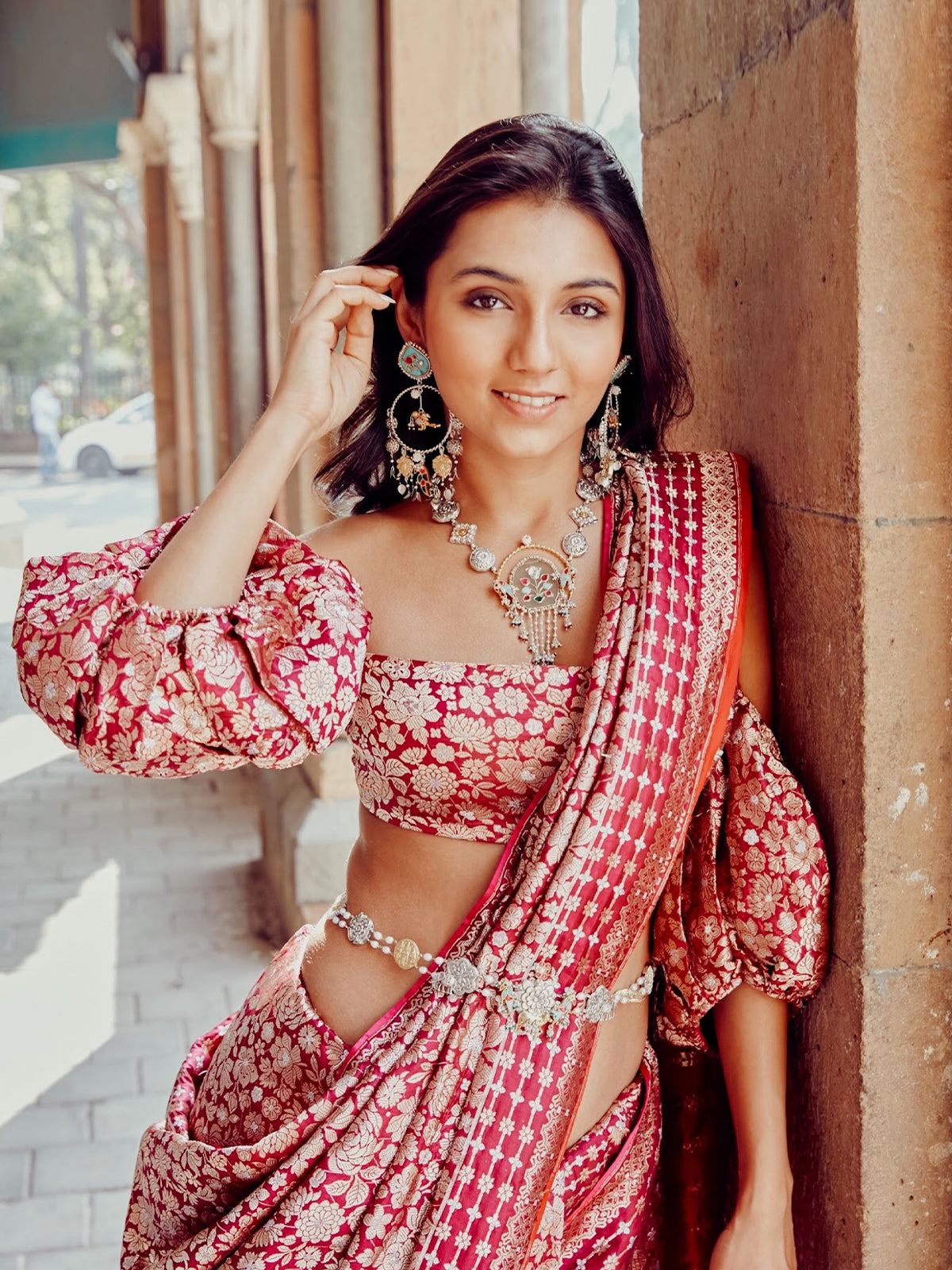 Masoom Minawala in Handwoven Garnet Silk Saree
