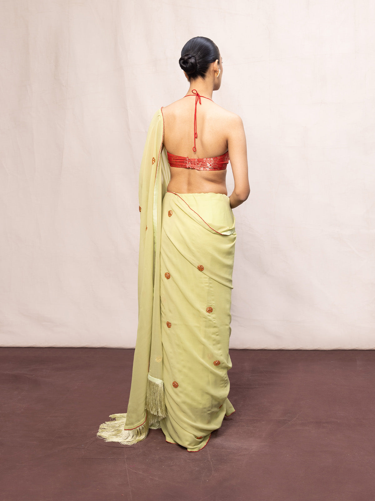 Handwoven Pistachio Green Georgette Embroidered Saree
