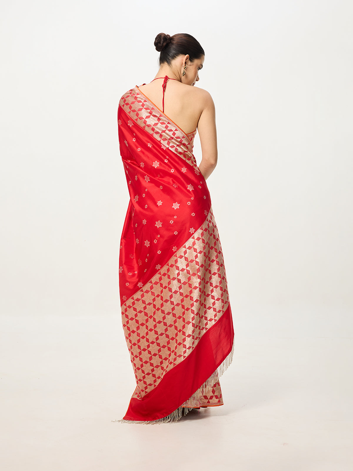 Handwoven Scarlet Red Cutwork Banarasi Saree
