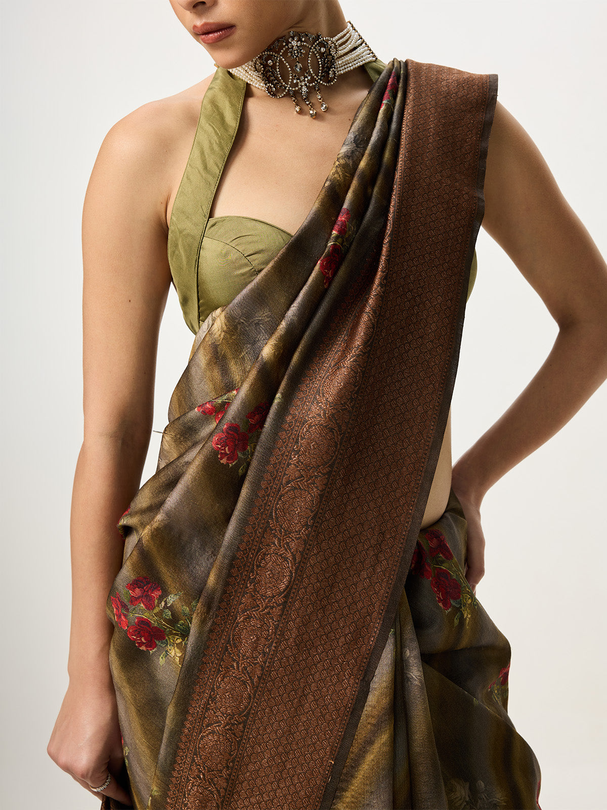 Handwoven Grey Cutwork Banarasi Saree