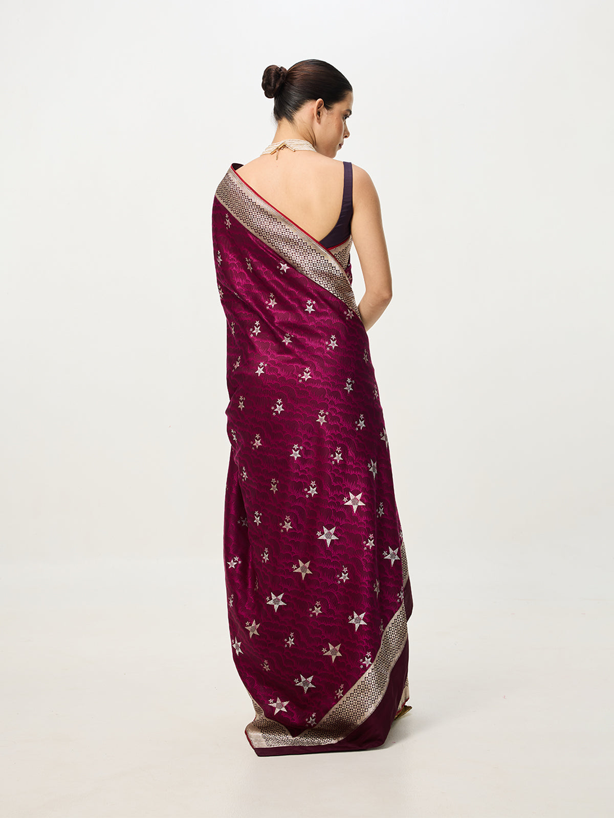 Handwoven Magenta Cutwork Banarasi Saree