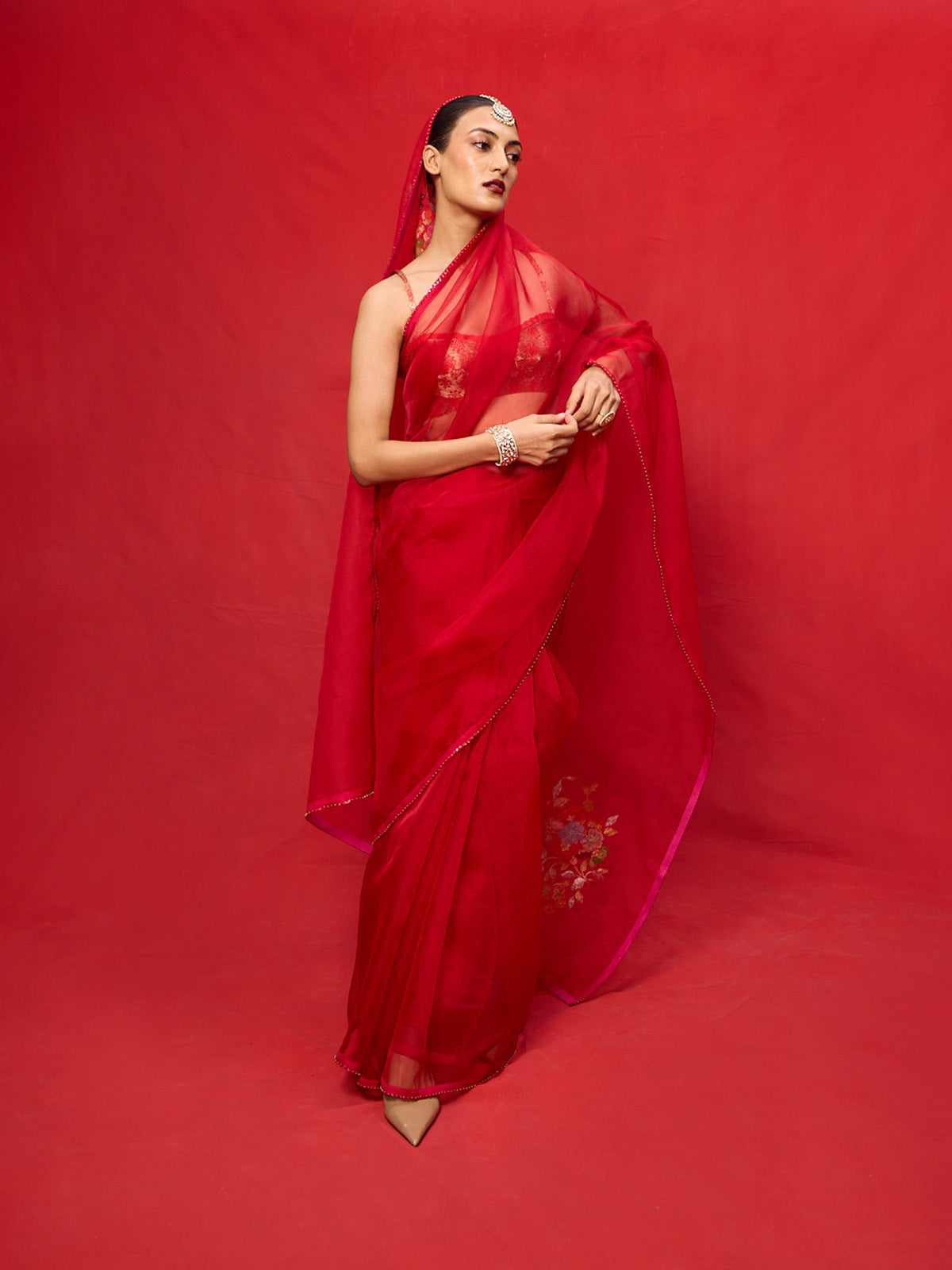 Handwoven Red Kora Banarasi Saree