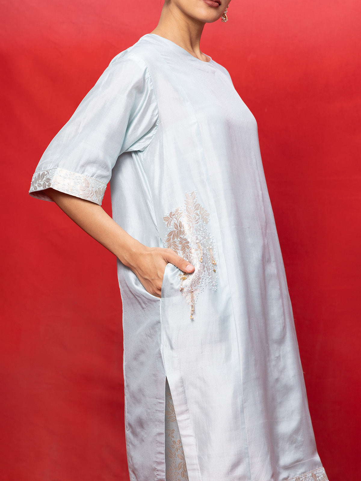 Handwoven Ice Blue Banarasi Suit