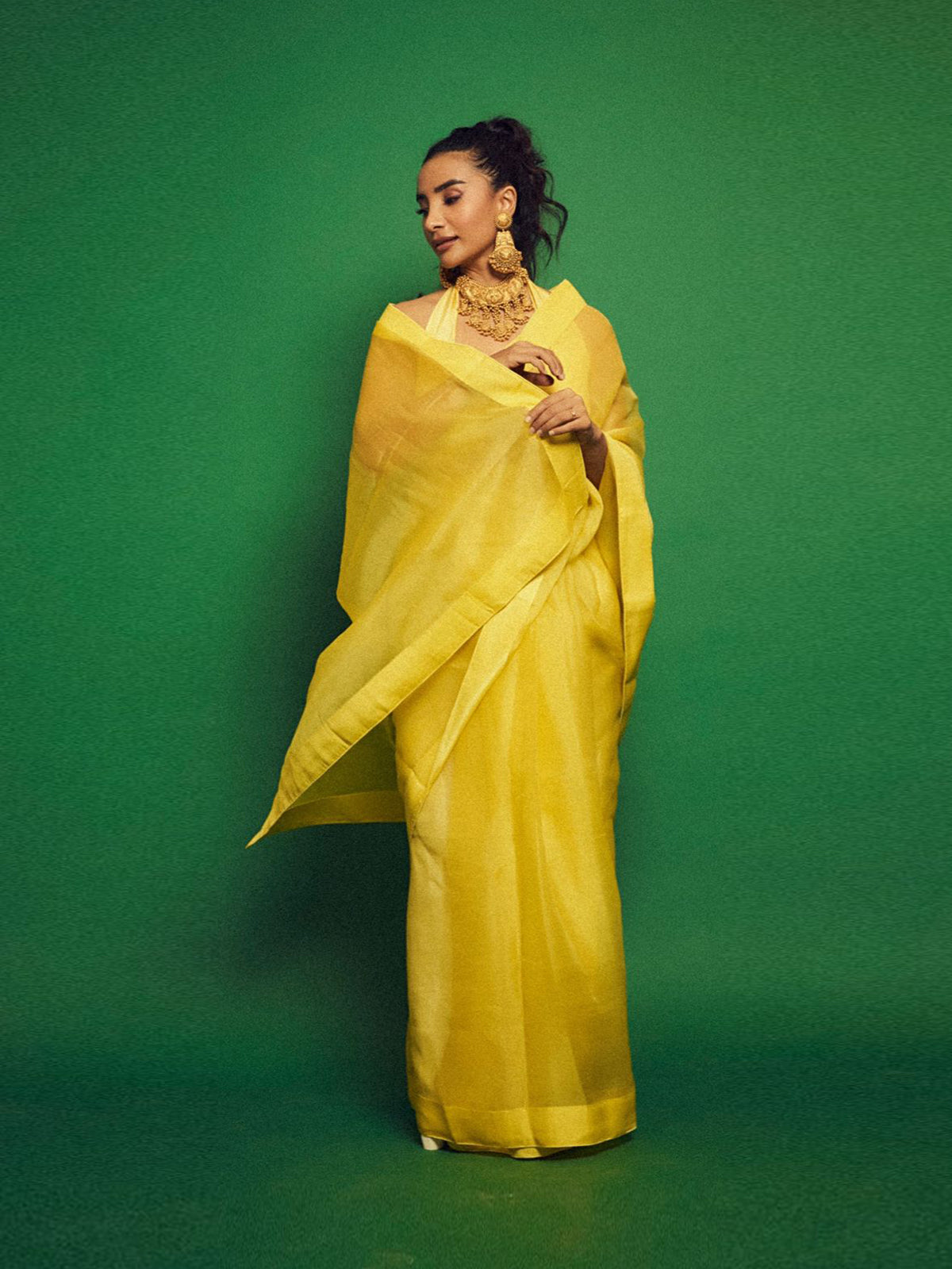 Handwoven Lemon Yellow Organza Saree