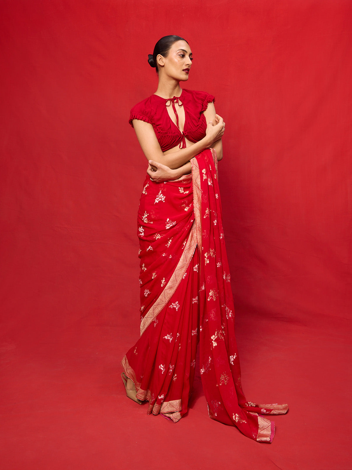 Handwoven Red Chiffon Banarasi Saree