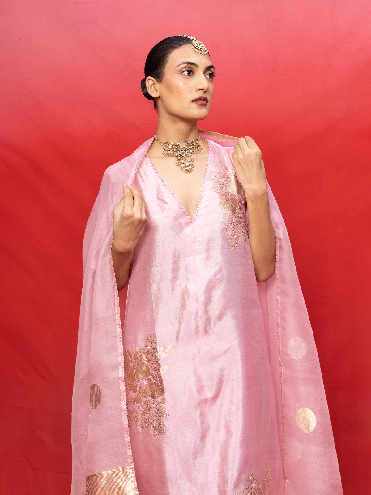Handwoven Pink Silk Banarasi Suit