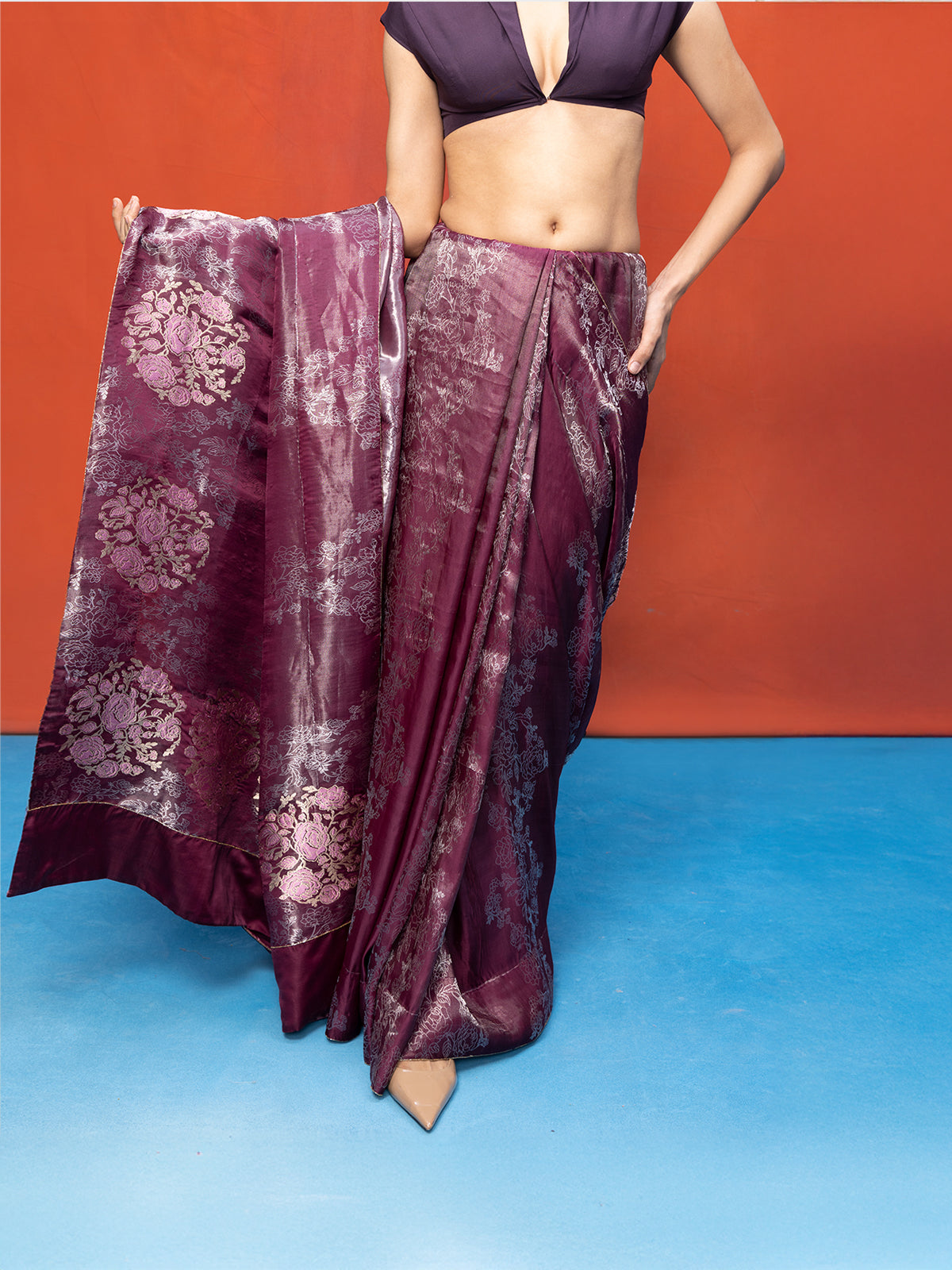 Handwoven Deep Merlot Satin Banarasi Saree