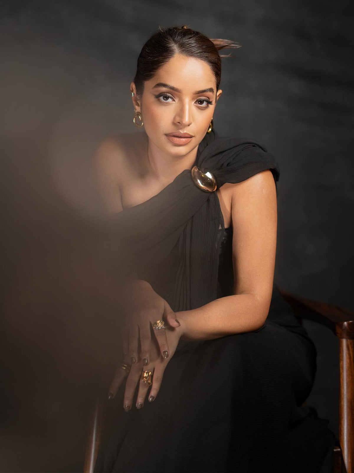 Midnight Black Movable Brooch Saree