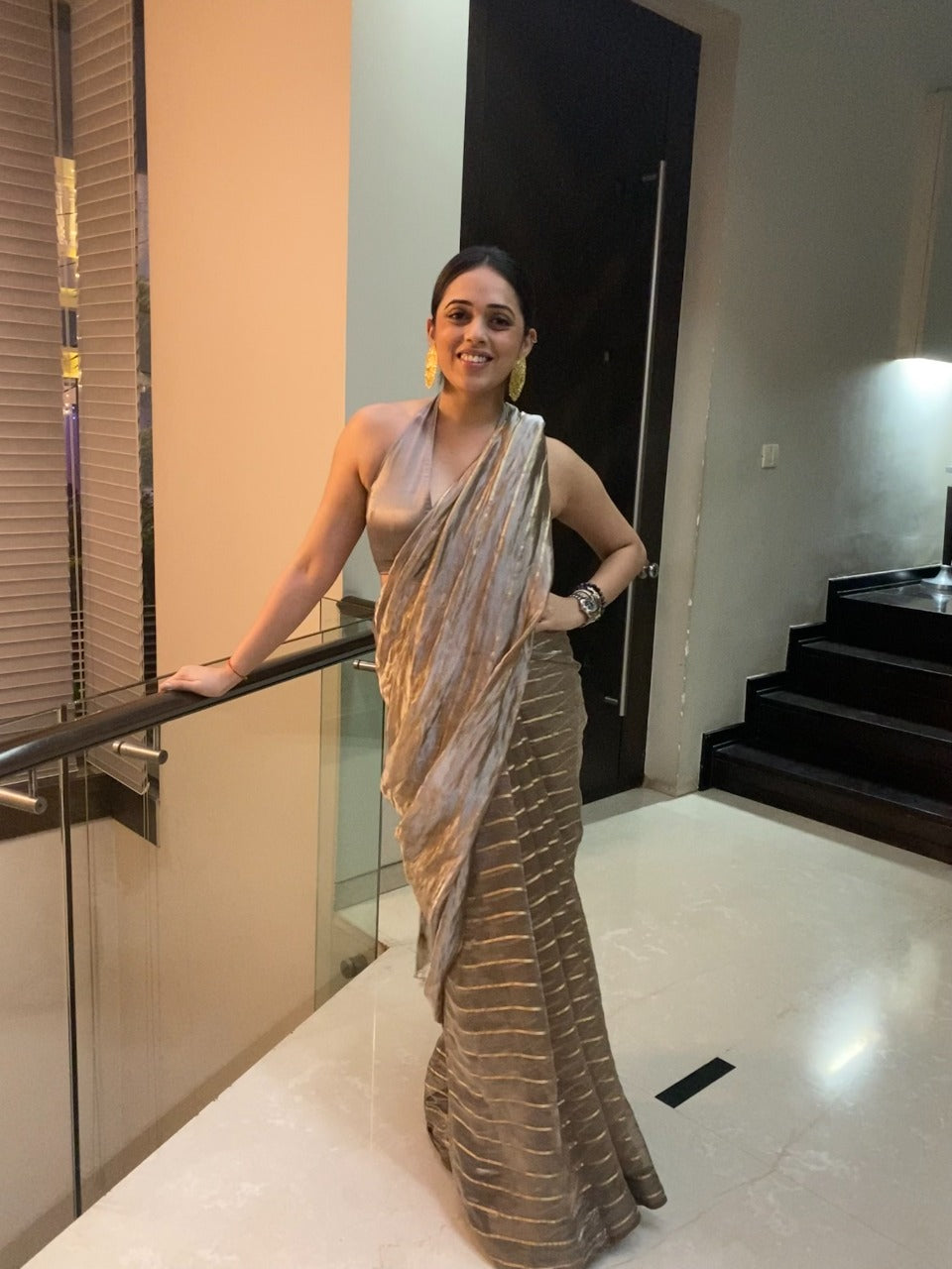 Handwoven Silver Tissue Organza Silk Saree