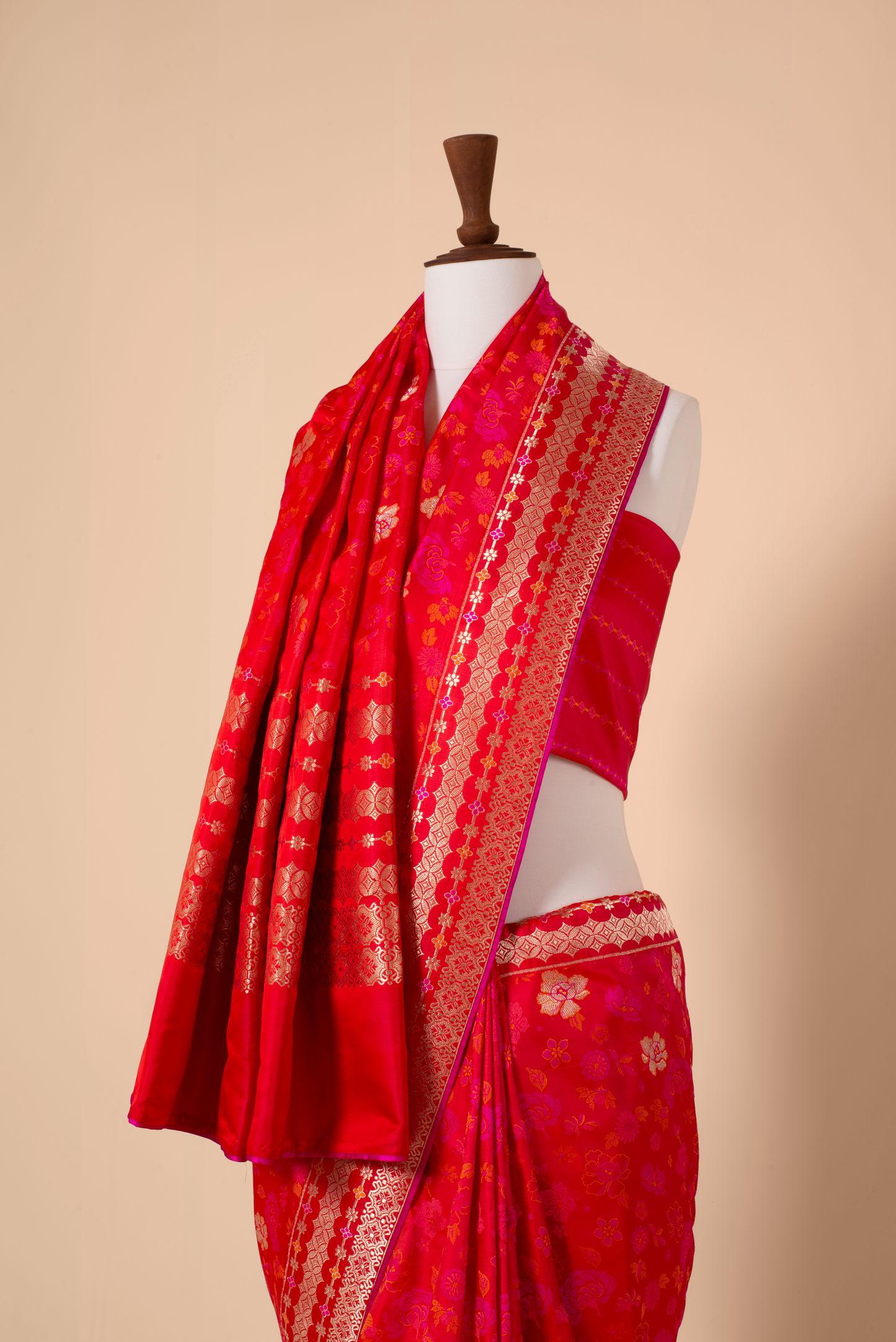 Jacqueline Fernandez in Handwoven Red Silk Sari