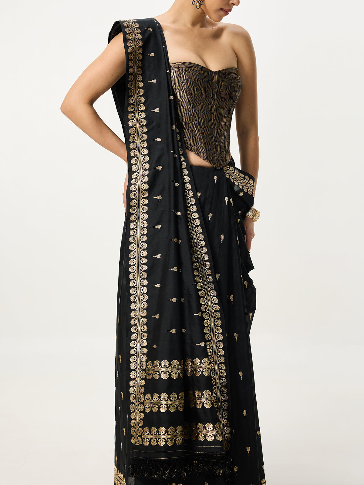 Handwoven Noir Black Cutwork Banarasi Saree