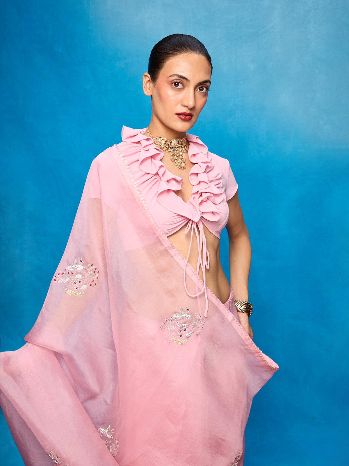 Handwoven Pink Kora Banarasi Saree