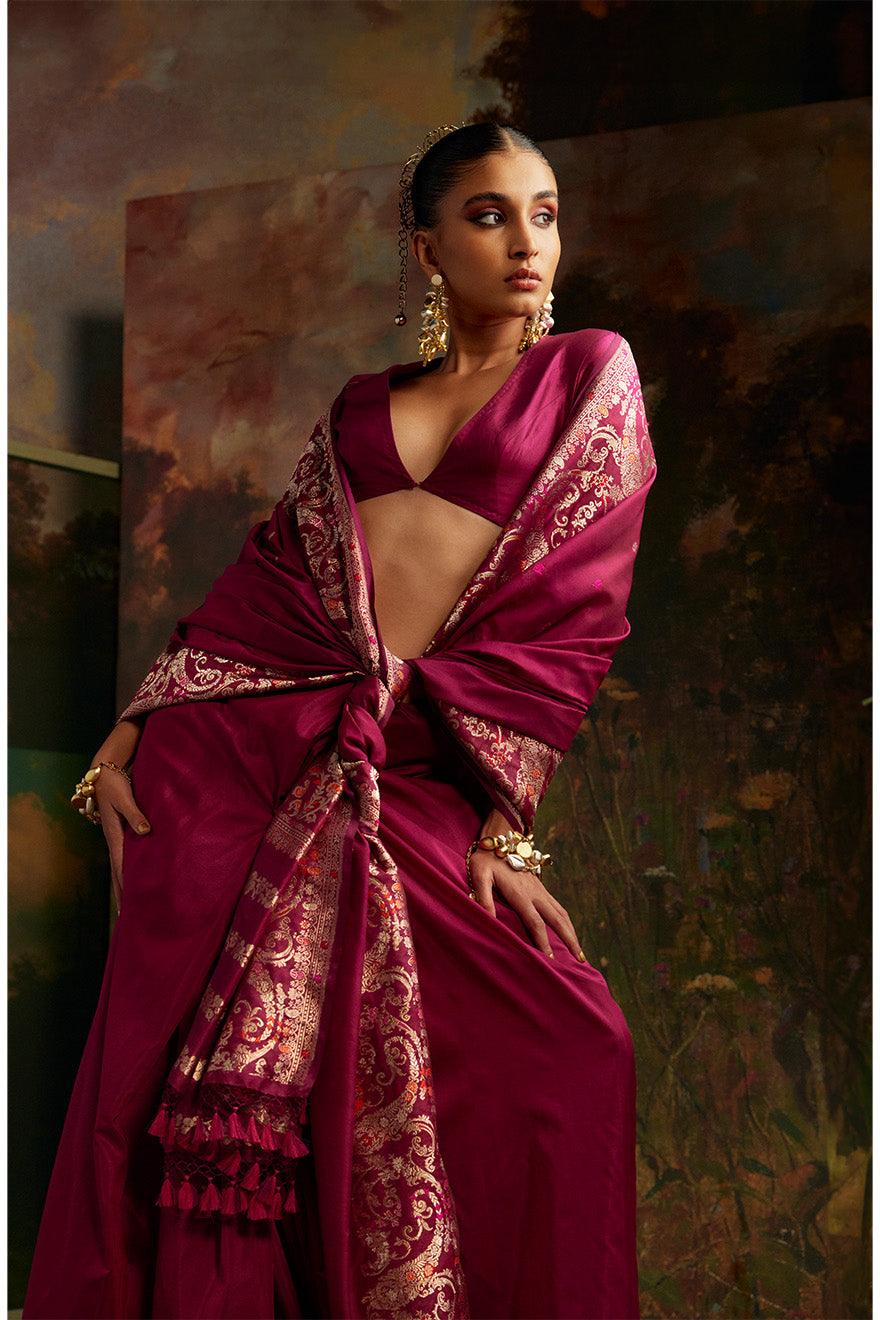Handwoven Garnet Silk Saree