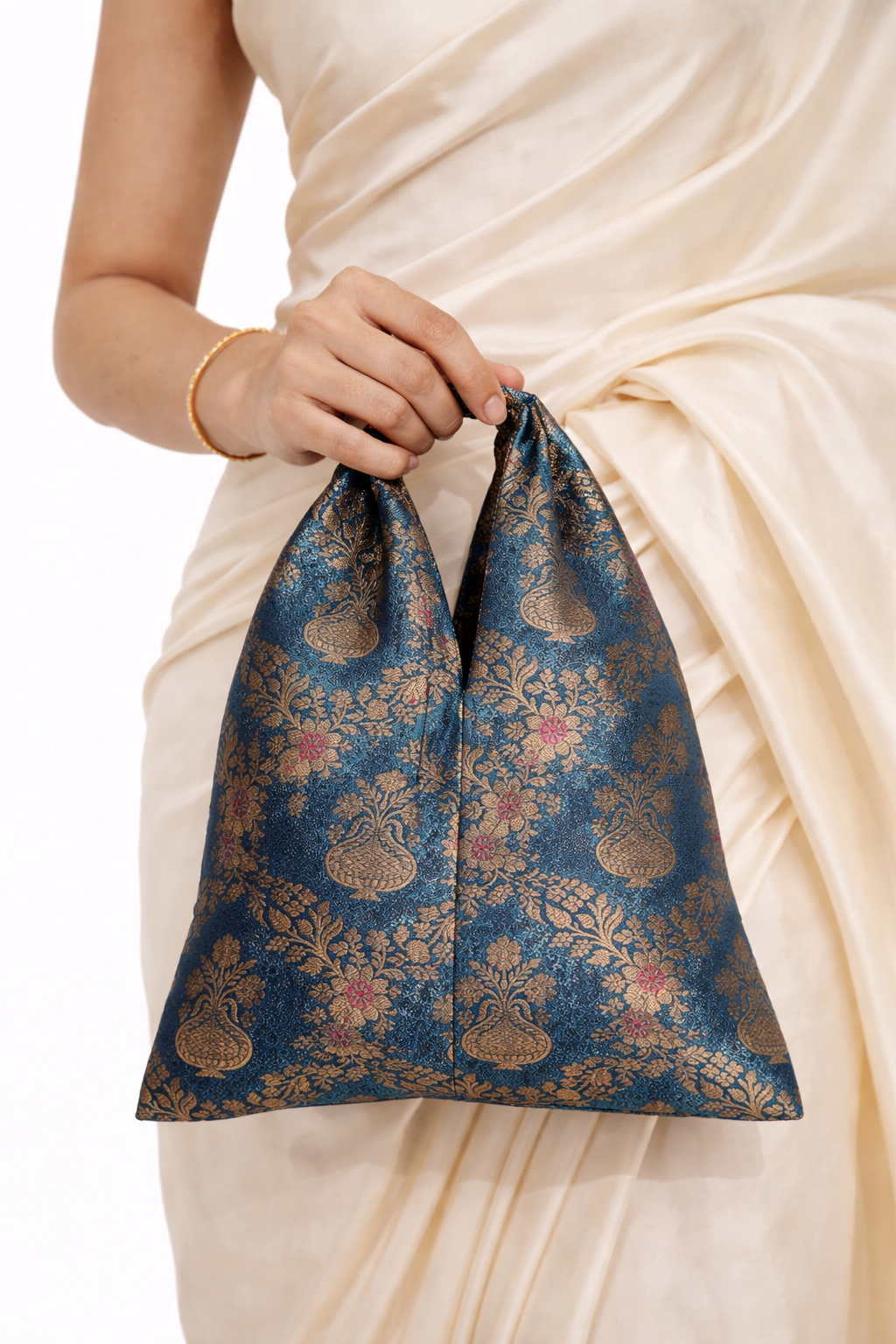 Handwoven Blue & Gold Banarasi Potli