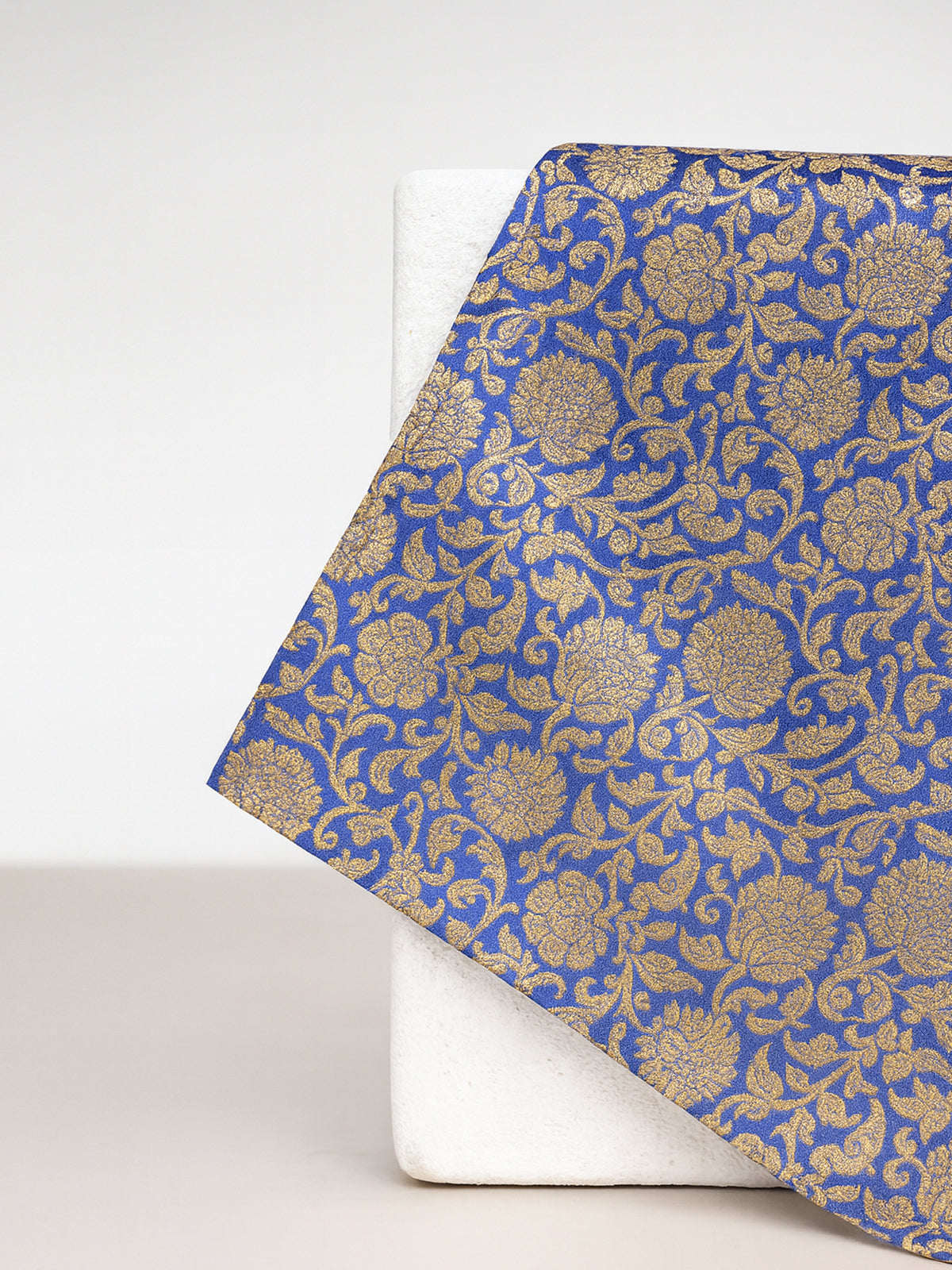 Handwoven Blue & Gold Georgette Pocket Square