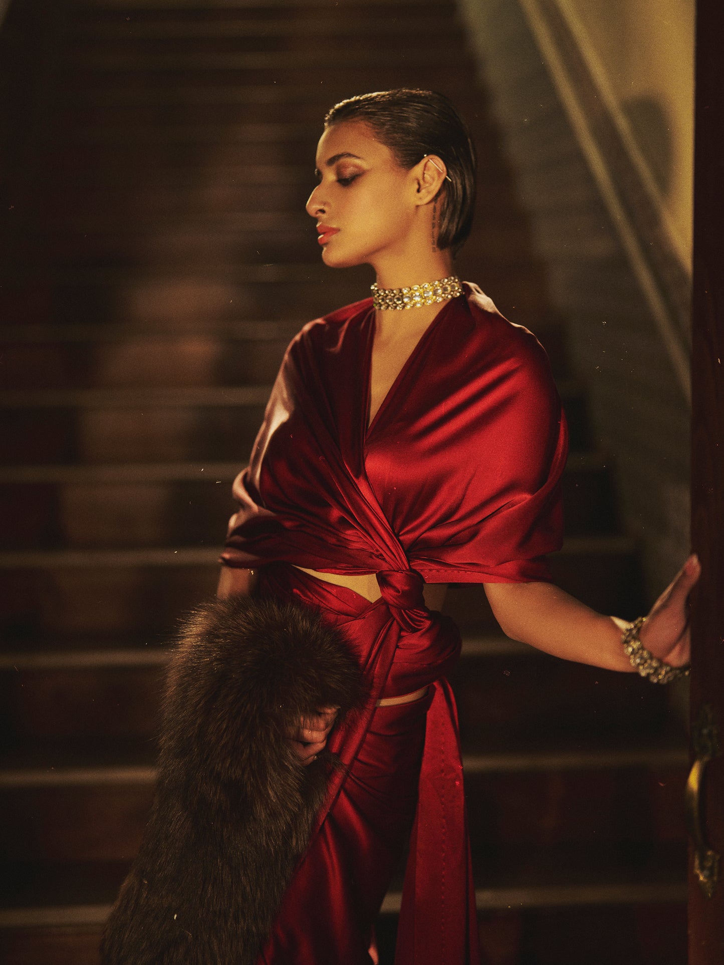 Handwoven Merlot Red Satin Saree