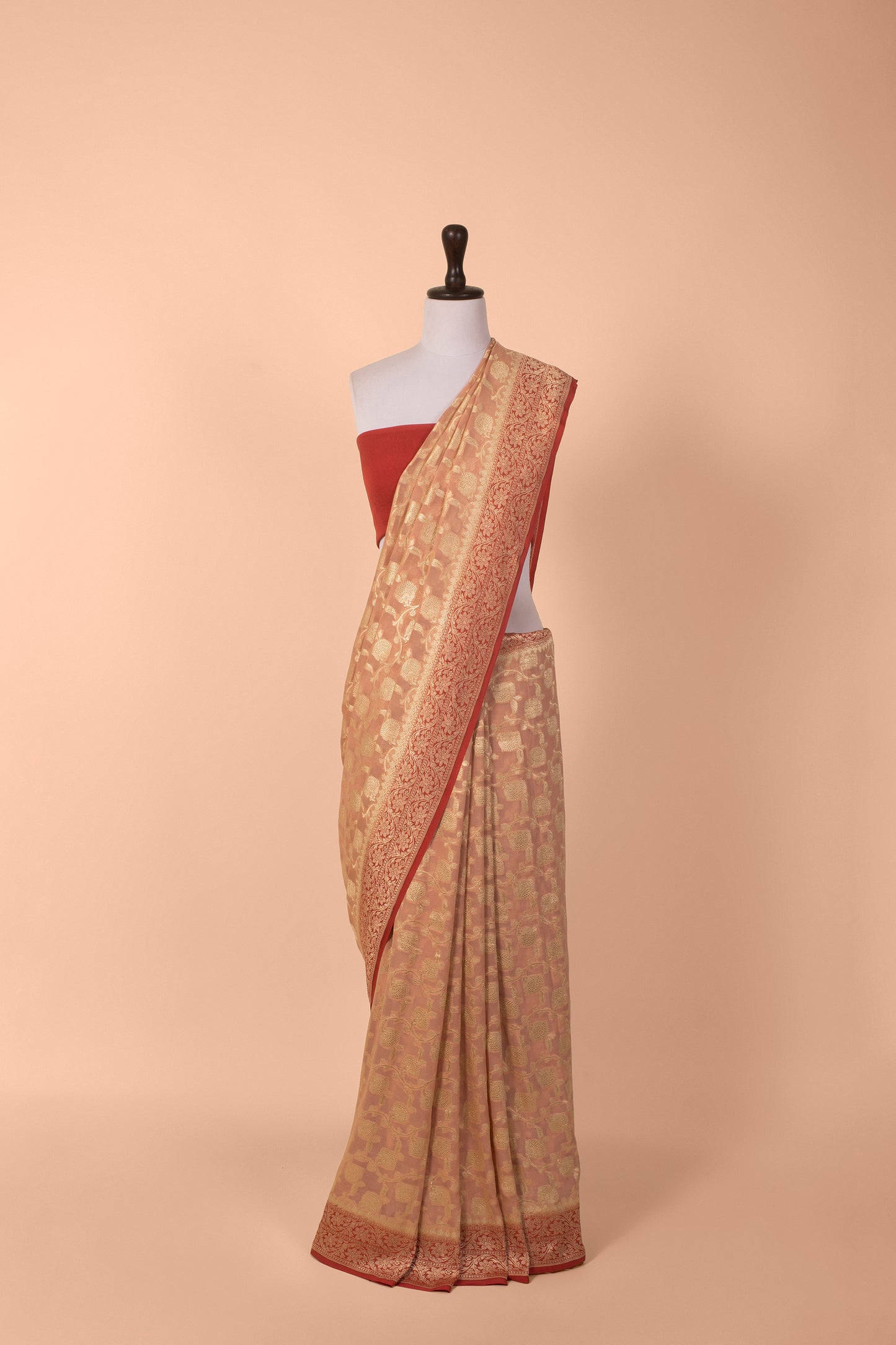 Handwoven Peach Georgette Saree