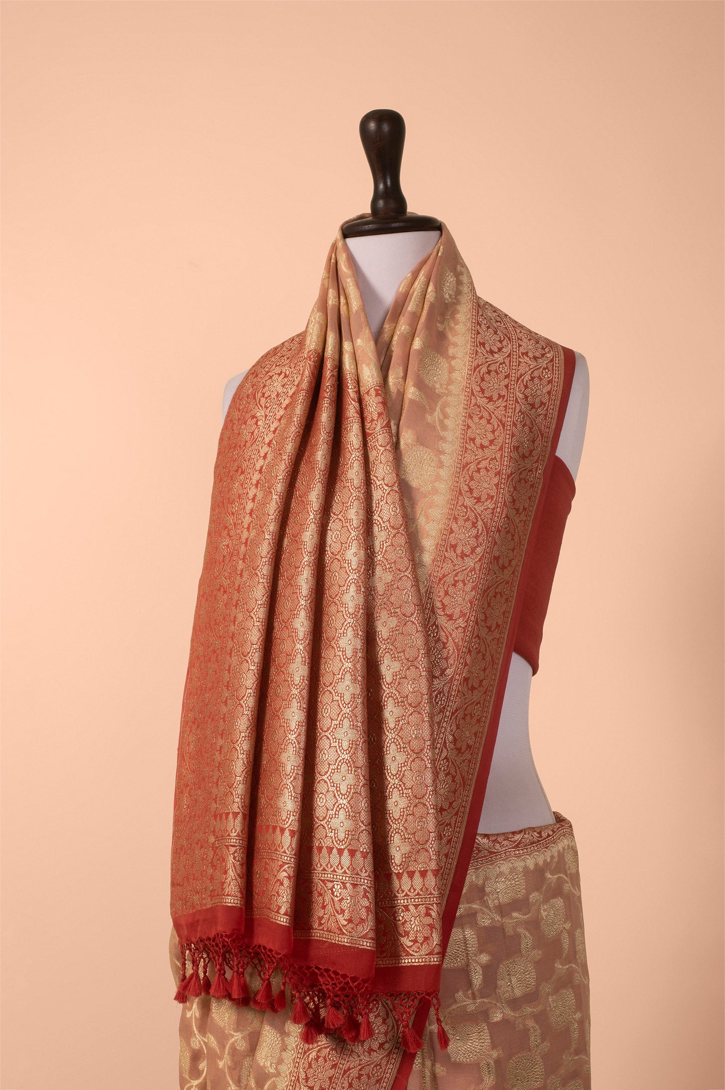 Handwoven Peach Georgette Saree