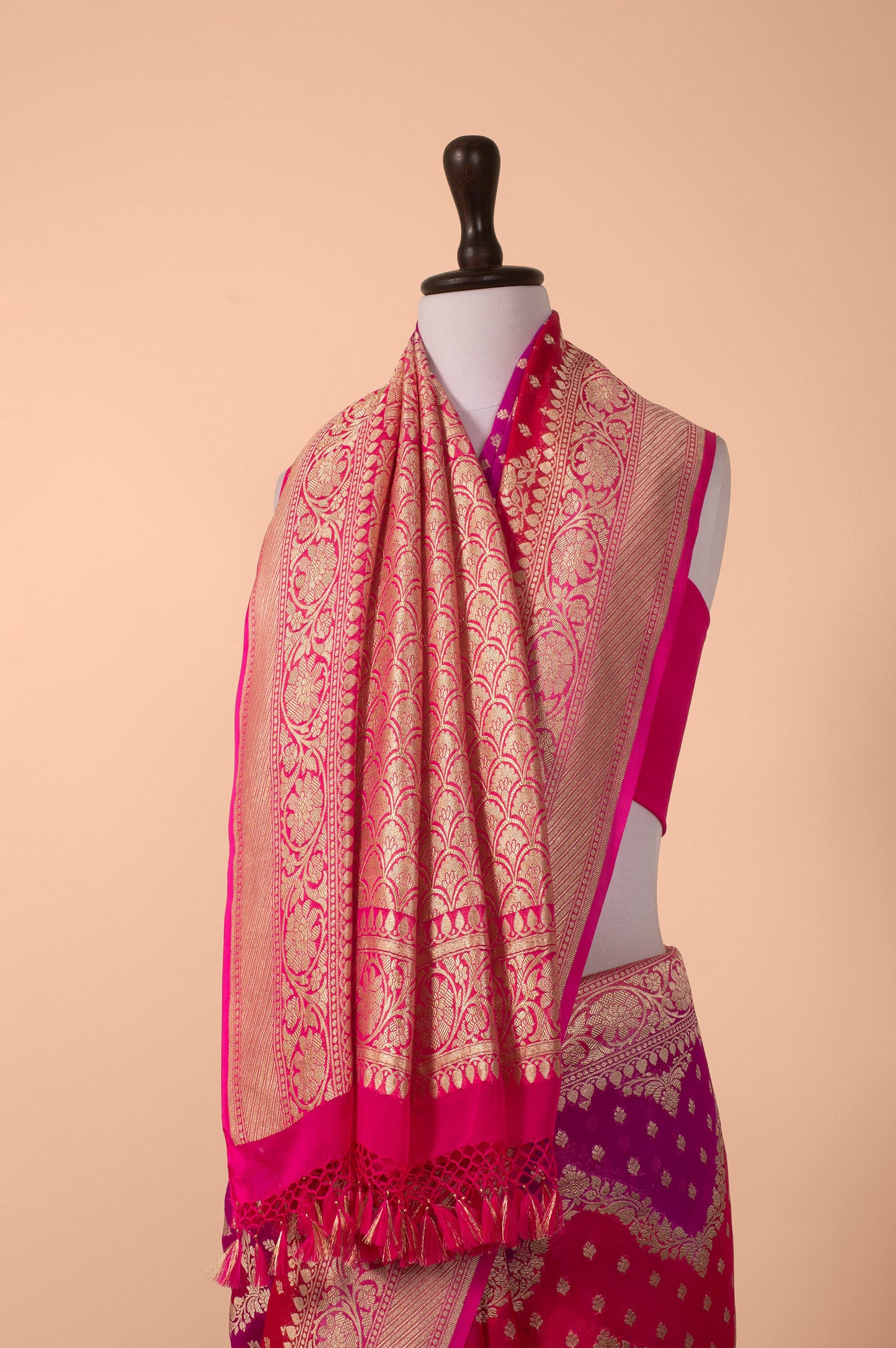 Handwoven Pink and Purple Georgette Saree