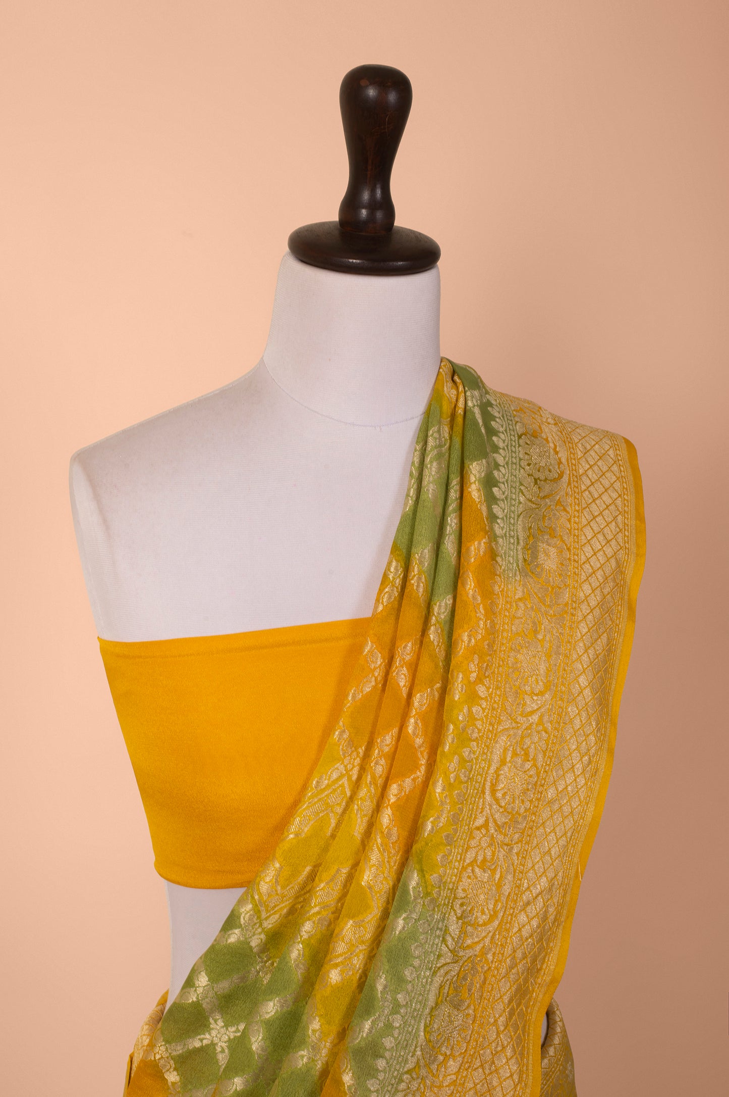 Handwoven Yellow and Green Georgette Saree
