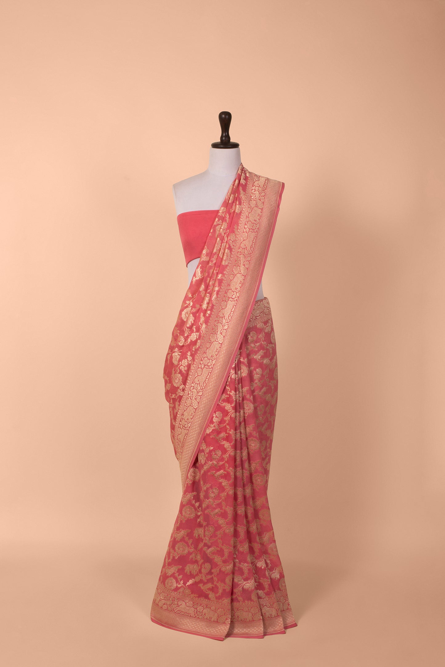 Handwoven Pink Georgette Saree