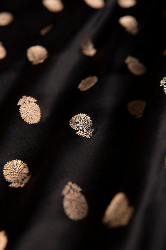 Handwoven Black Satin Silk Fabric