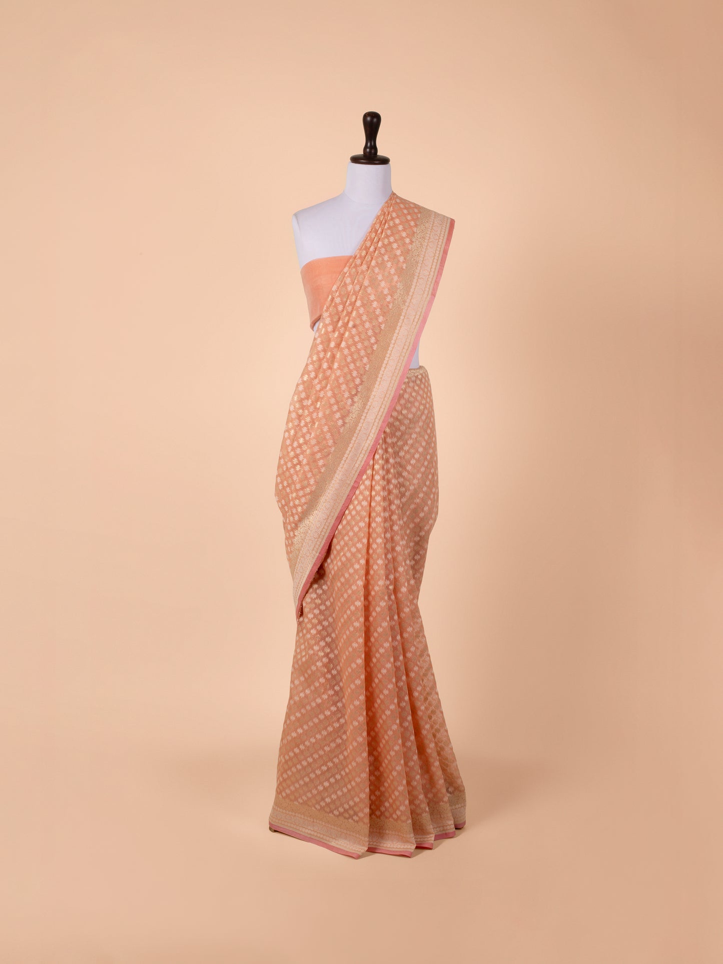 Handwoven Peach Cotton Saree