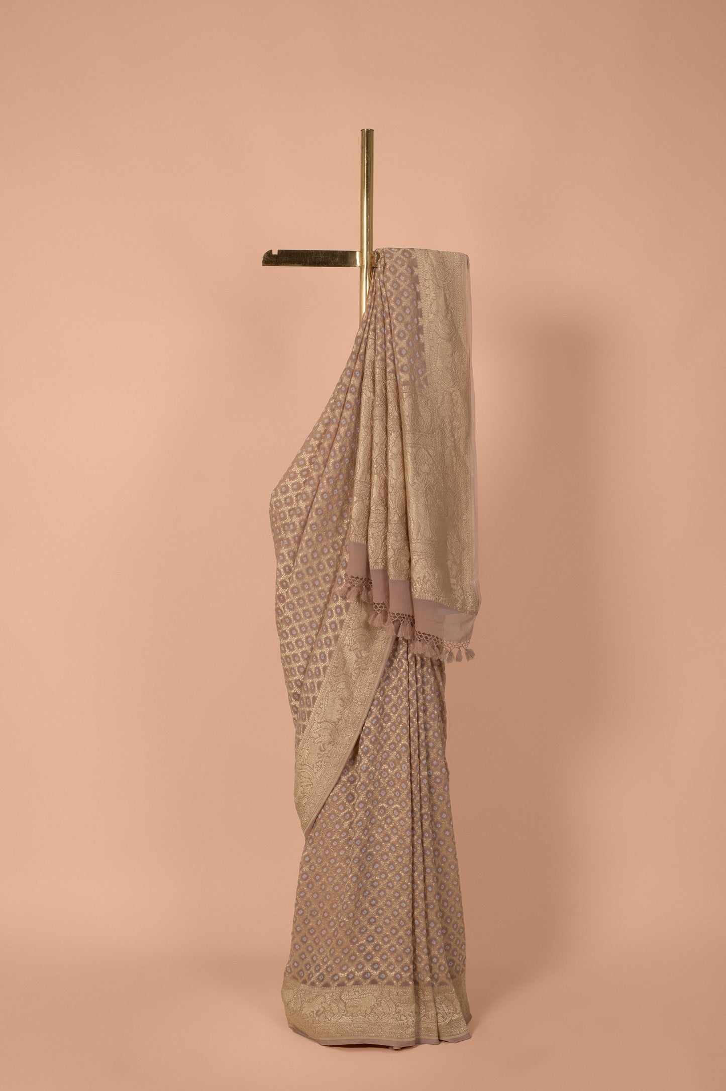 Handwoven Beige Bandhani Georgette Saree