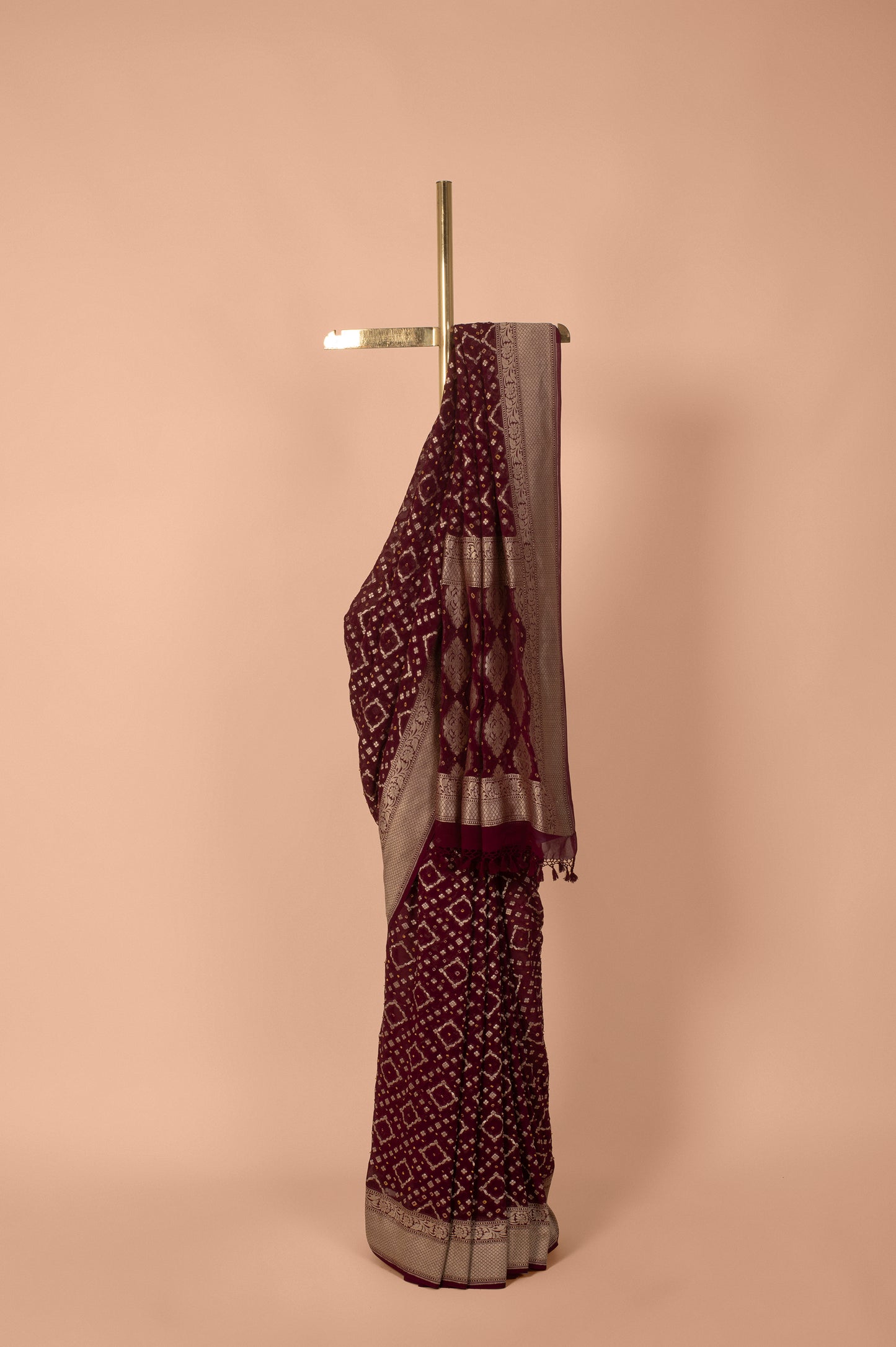 Handwoven Garnet Bandhani Georgette Saree