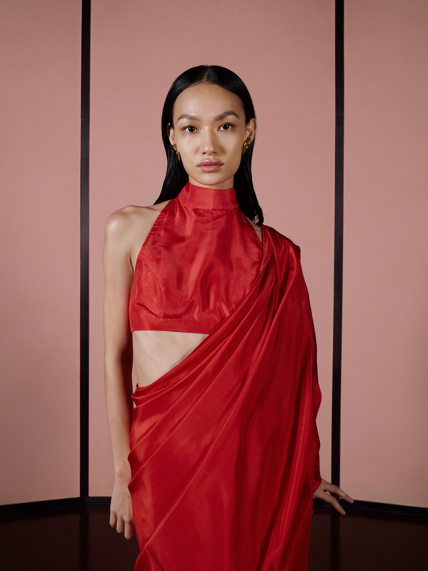 Palak Shah in Handwoven Ruby Red Silk Saree