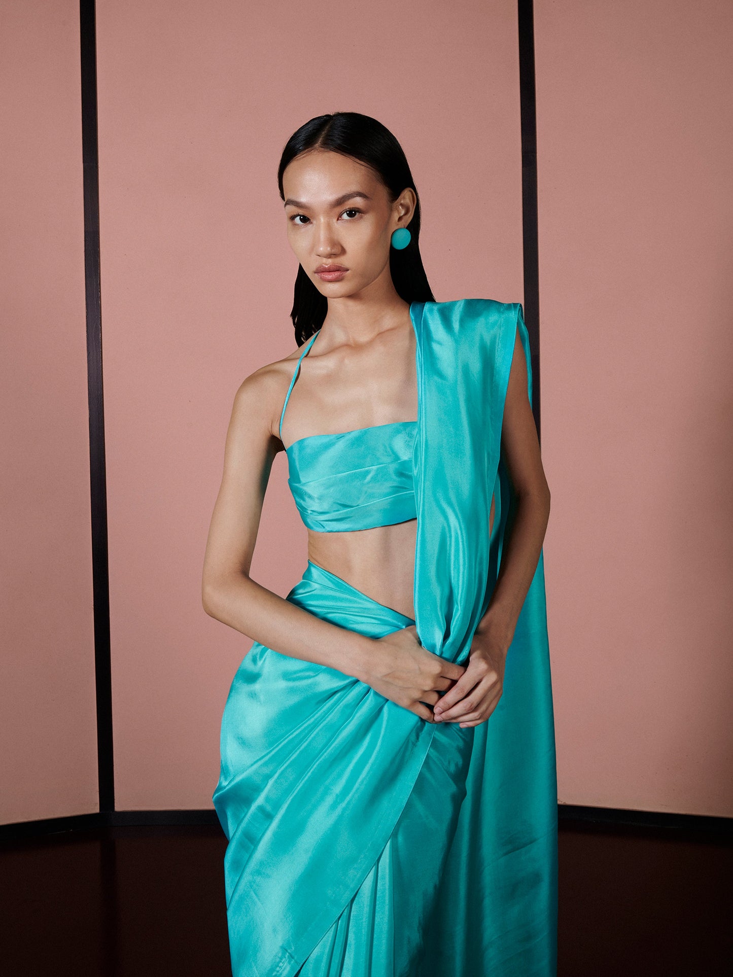 Shilpa Shetty in Handwoven Turquoise Blue Silk Saree