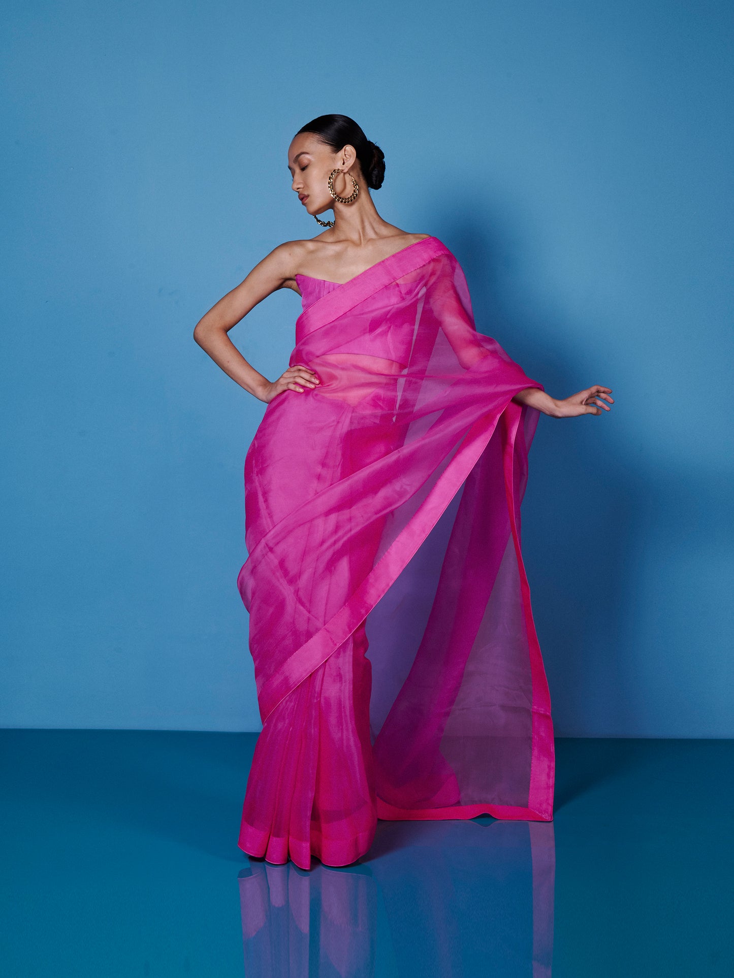 Handwoven Fuchsia Pink Organza Saree