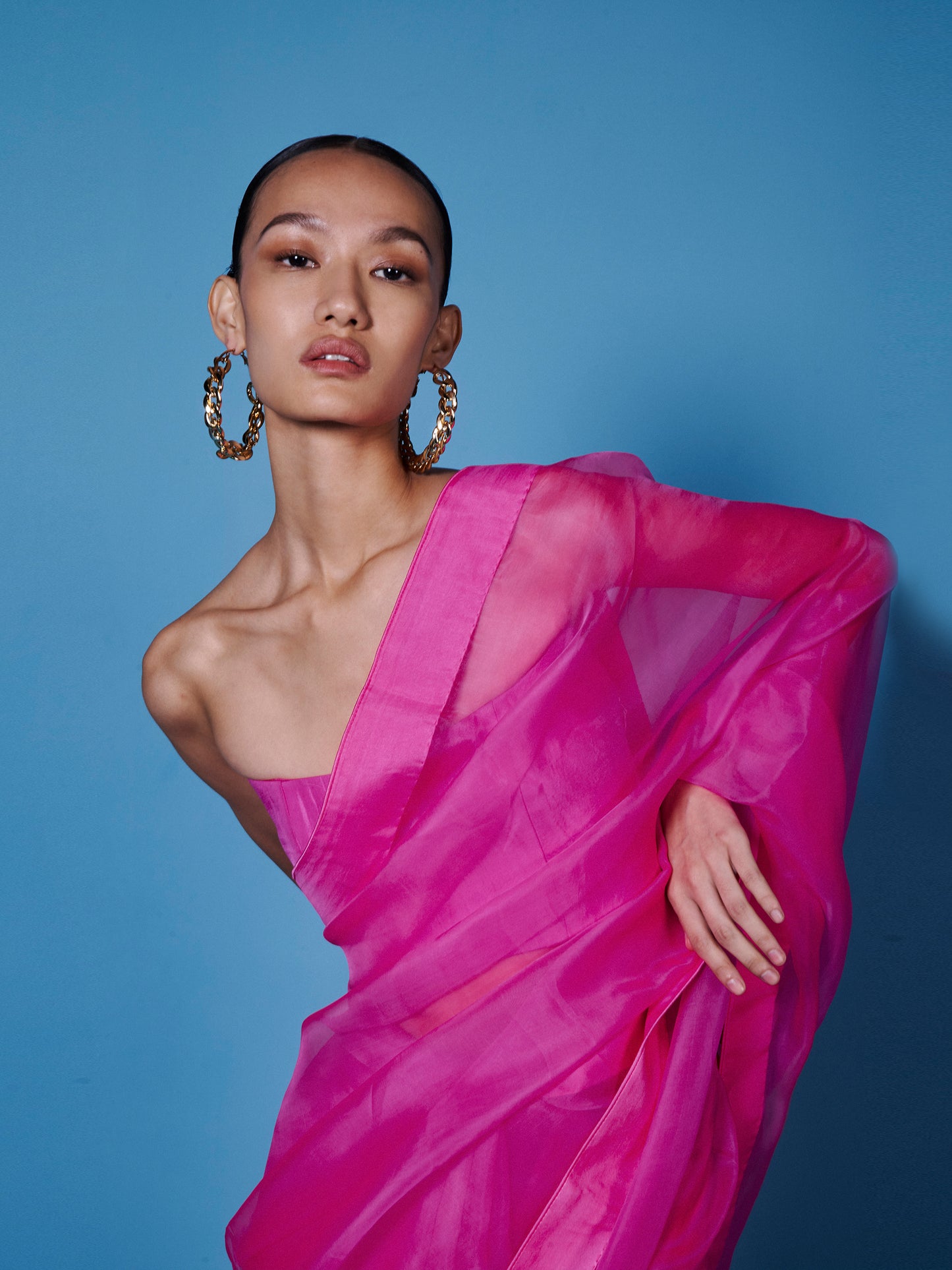 Handwoven Fuchsia Pink Organza Saree