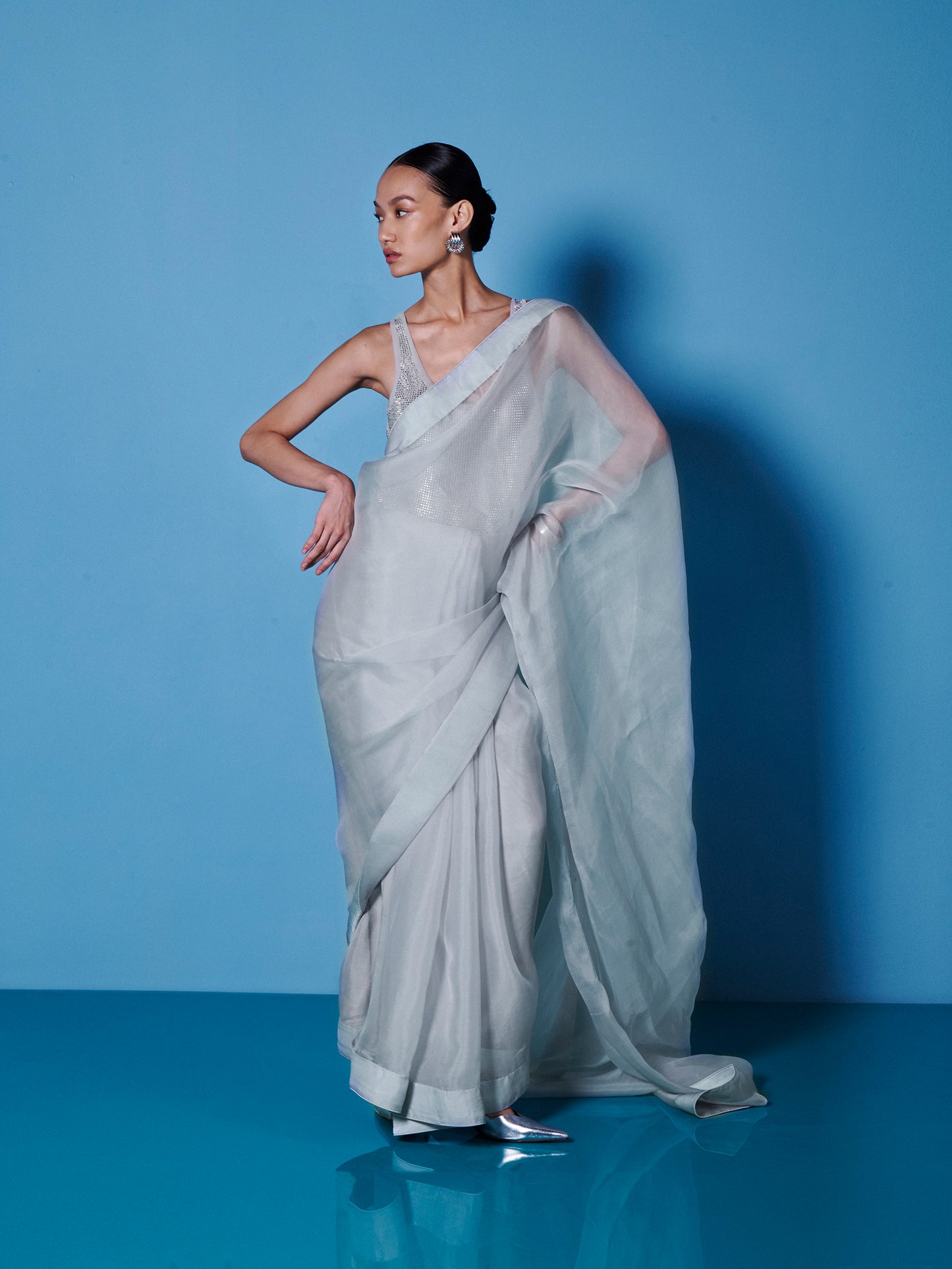 Handwoven Dove Grey Organza Saree