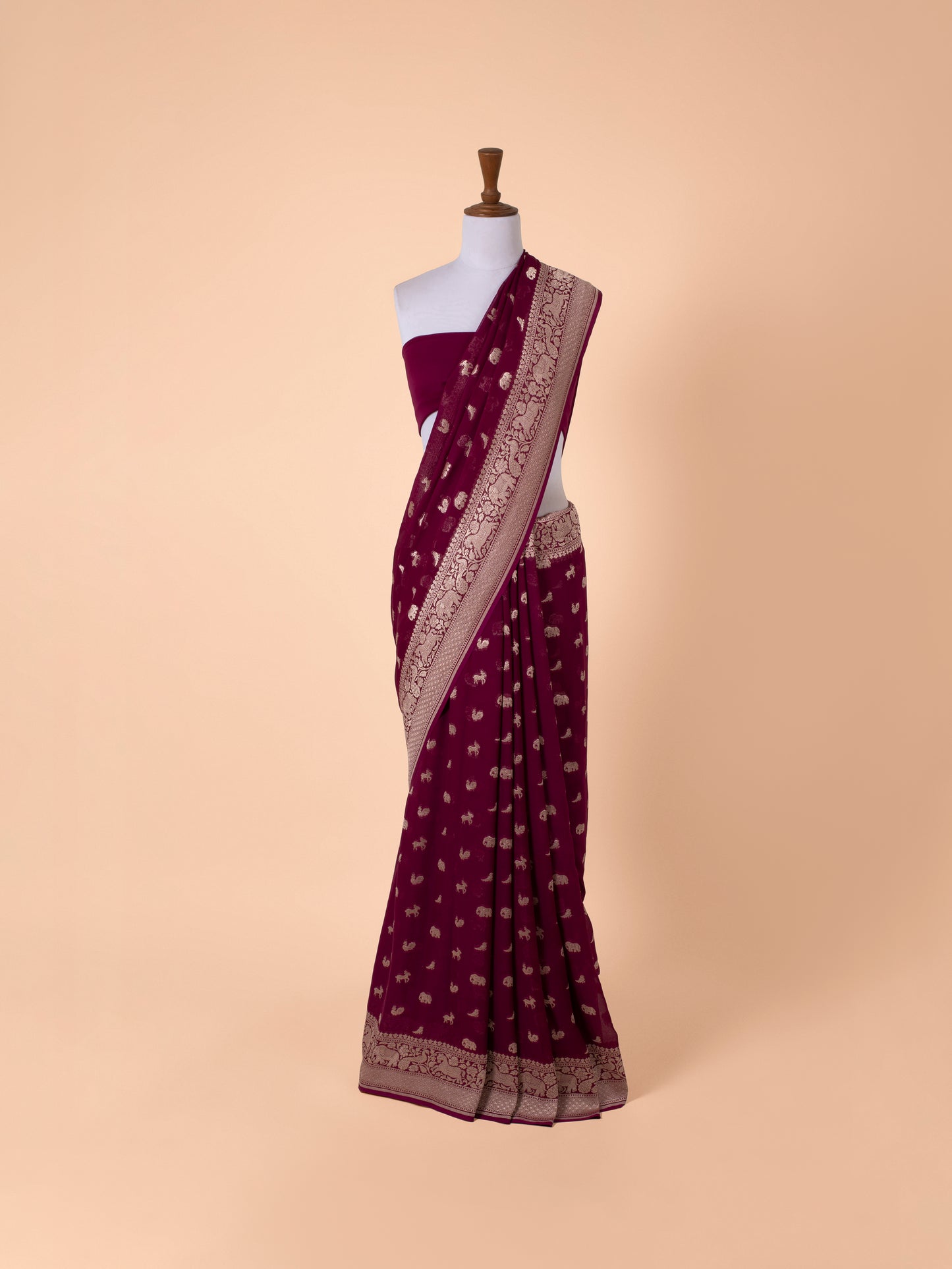 Handwoven Wine Georgette Saree