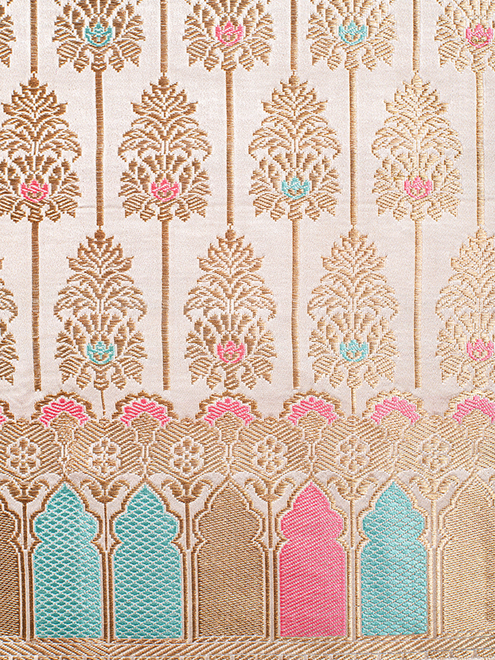 Handwoven Off White Silk Lehenga