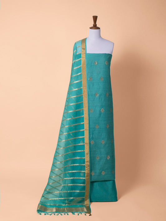 Handwoven Blue Matka Silk Suit Piece
