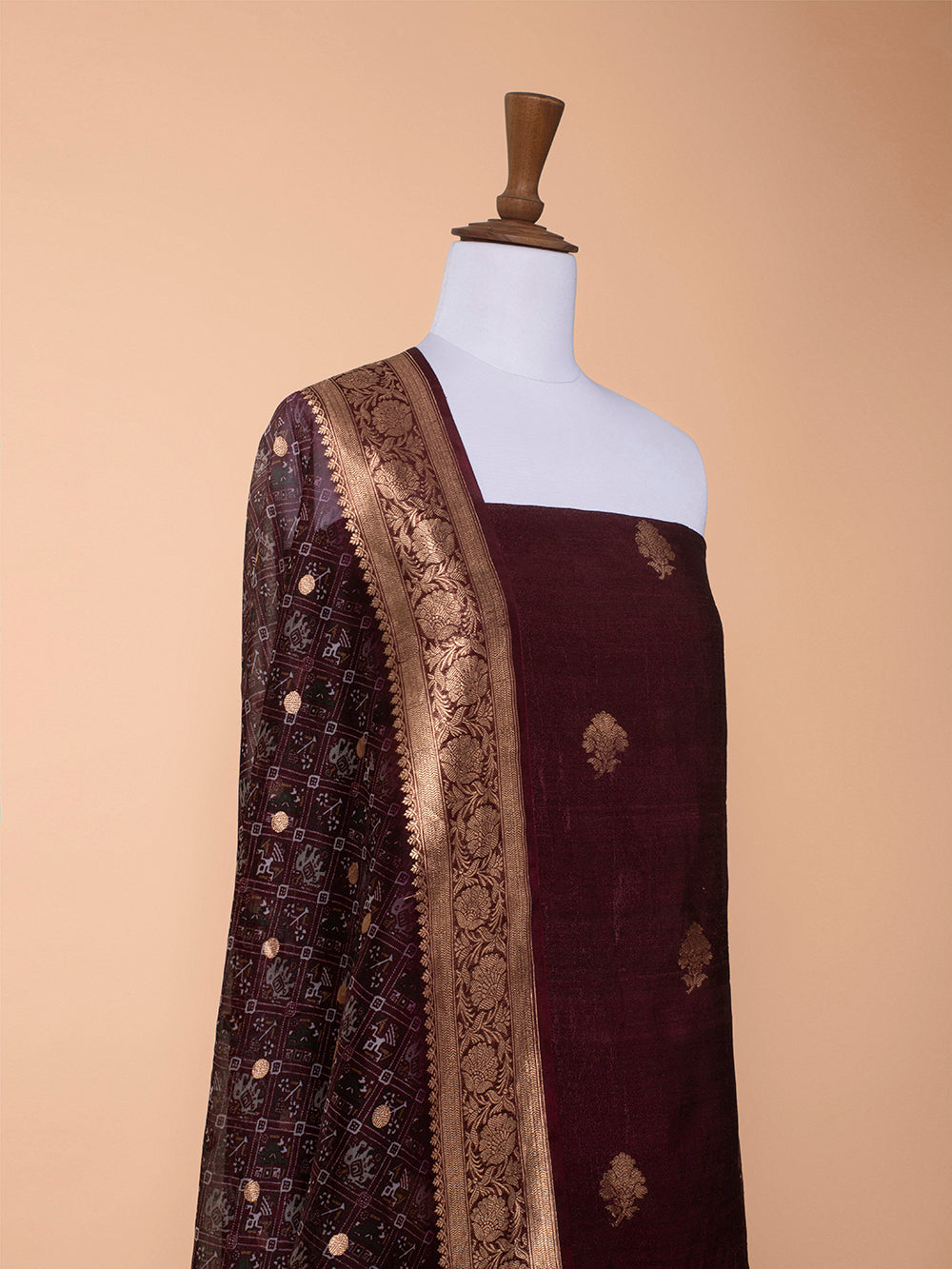 Handwoven Garnet Tussar Silk Suit Piece