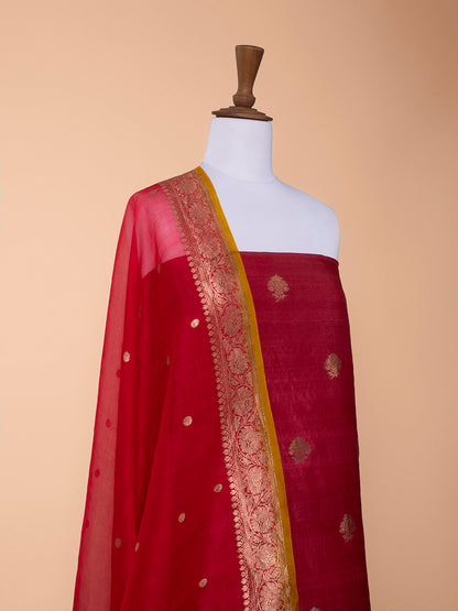 Handwoven Red Tussar Silk Suit Piece