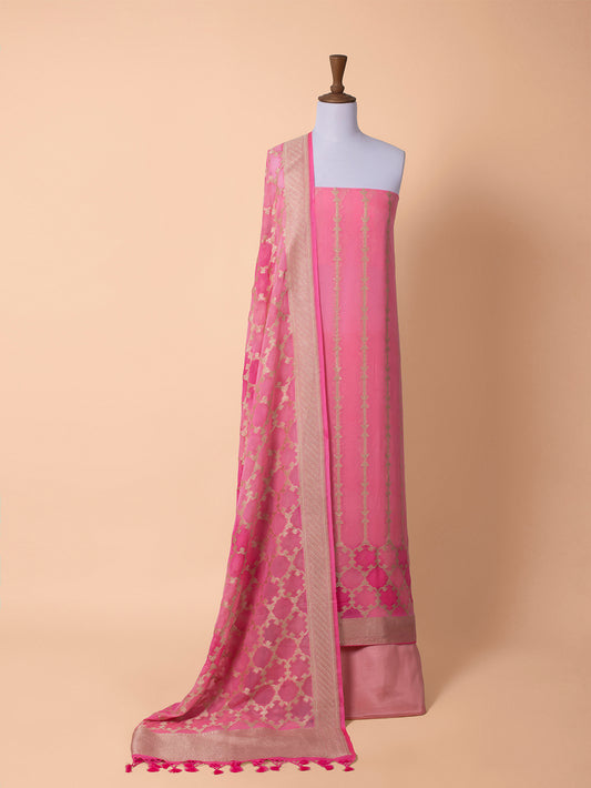 Handwoven Pink Georgette Silk Suit Piece