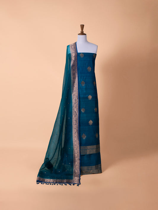 Handwoven Blue Silk Suit Piece
