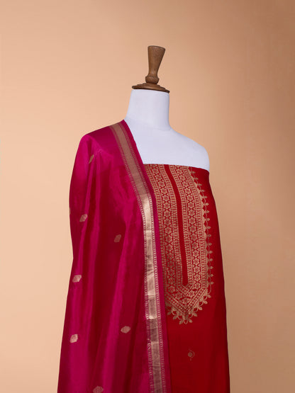 Handwoven Red Cotton Silk Suit Piece