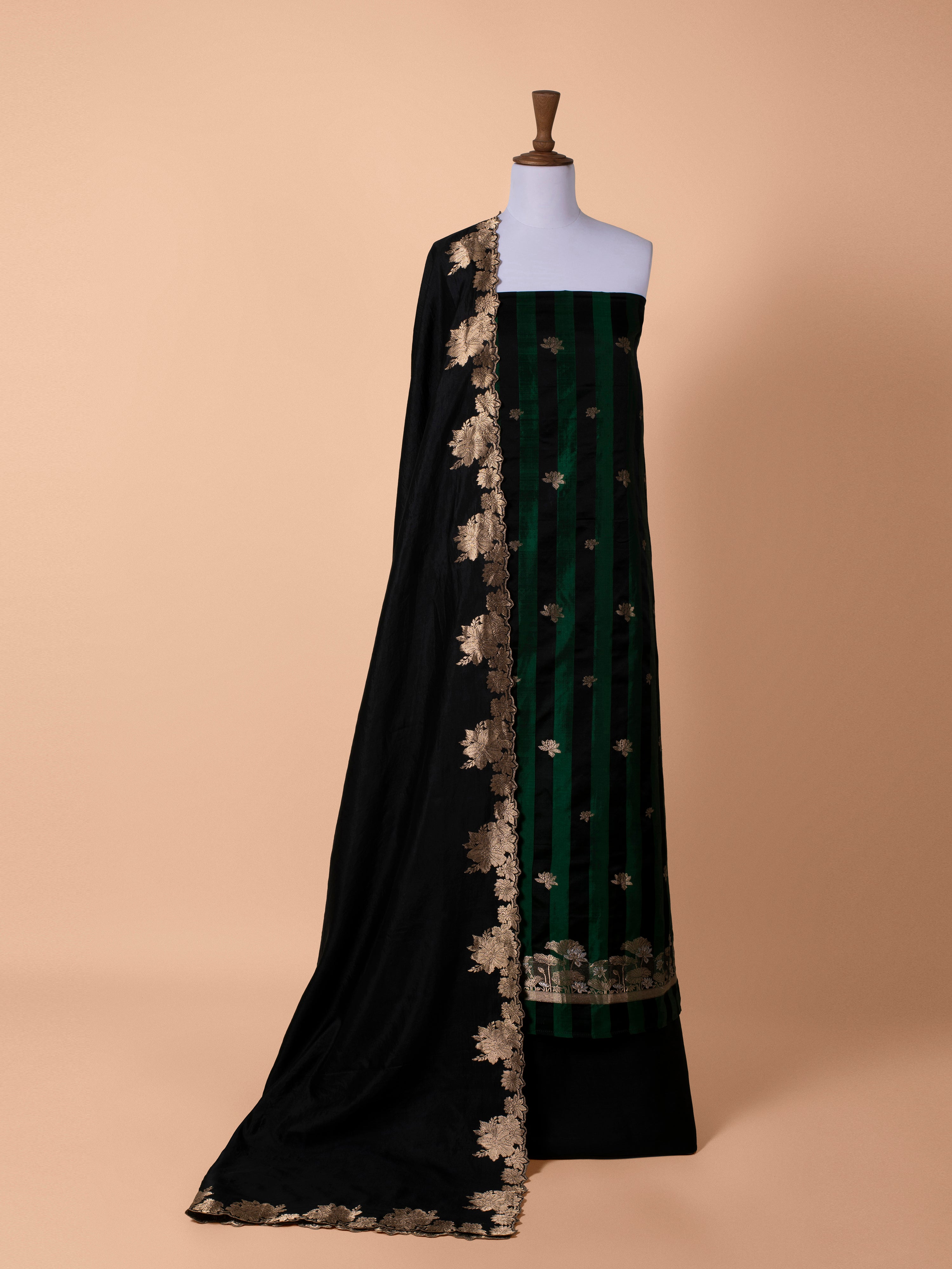 Glamorous Green Muslin Silk Trendy Designer Readymade Suit Collection With Green Gadwal Silk main image 1
