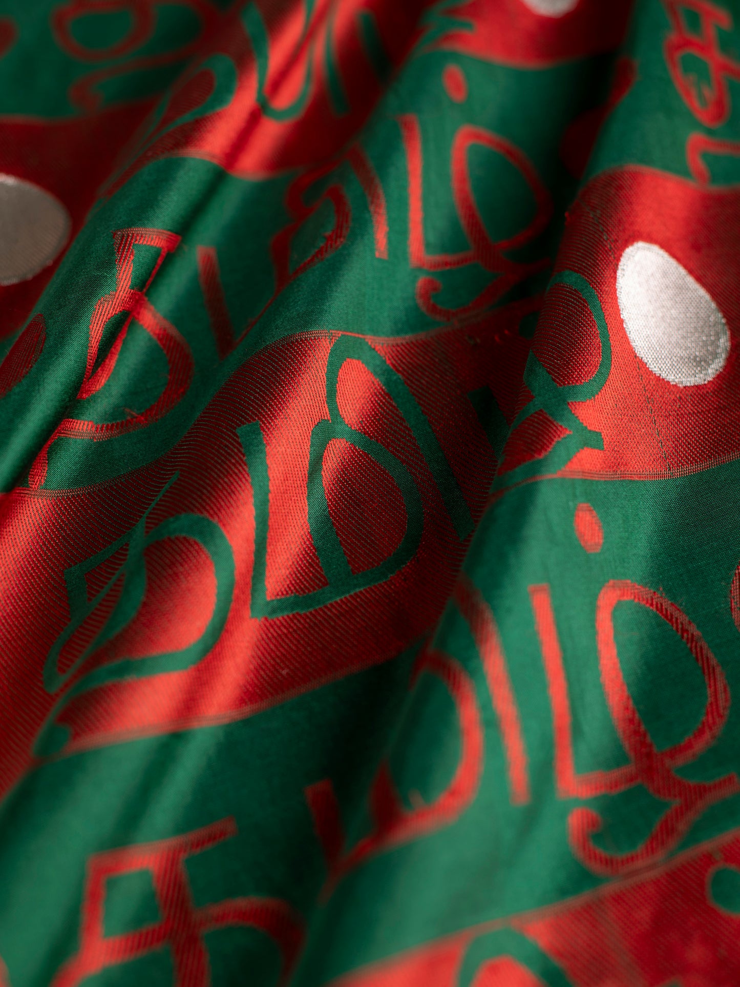 Handwoven Green and Red Silk Fabric