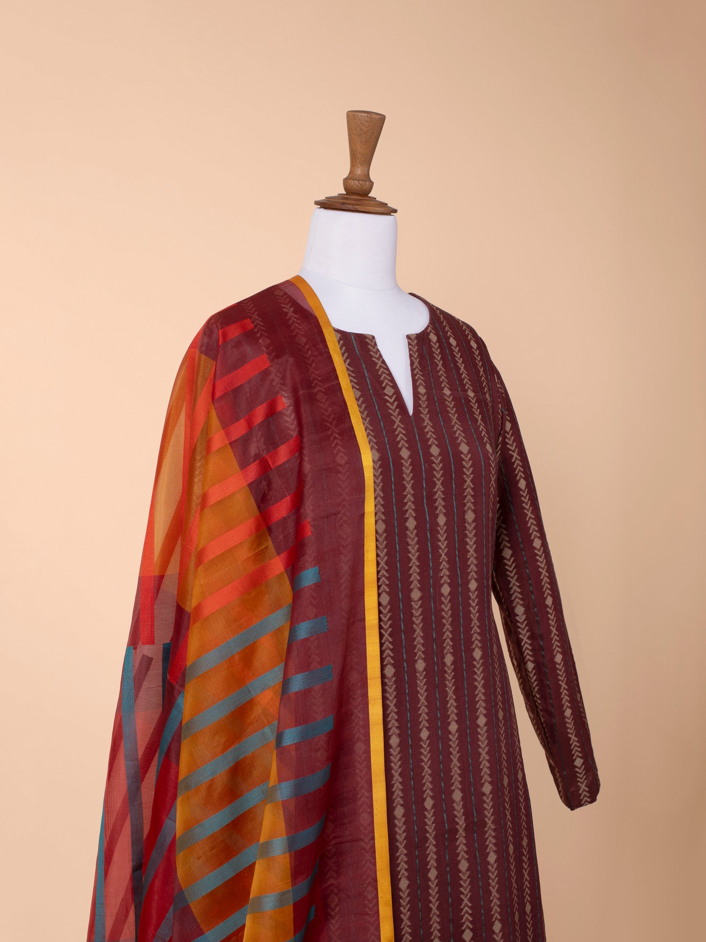 Handwoven Wine Cotton Chanderi Suit